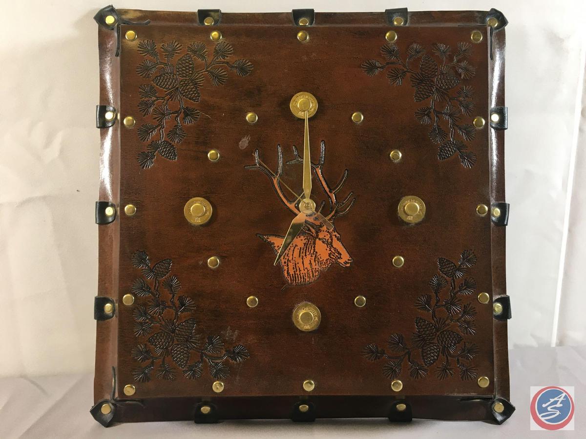 Elk Leather Cover Clock 15" x 15"