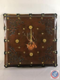 Elk Leather Cover Clock 15" x 15"