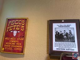 Pecco Pete's Sign Measuring 22'' X 32'' and Wild West Trespasser Framed Sign Measuring 23'' X 27''