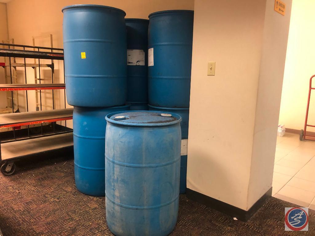 (7) Blue 50 Gallon Drums (Triple washed)