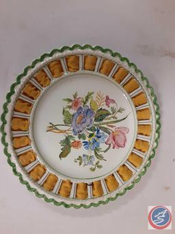 (3) Decorative Wall Hanging Plates, (2) Pyrex Round Serving Dishes and More