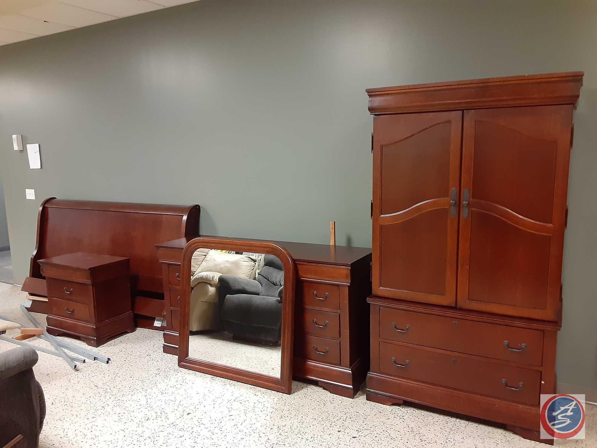 {{4X$BID}} Dresser...68" x 20" x 36"/ Mirror 39" x 39", Armoire/Entertainment Center 42 1/2" x 21" x