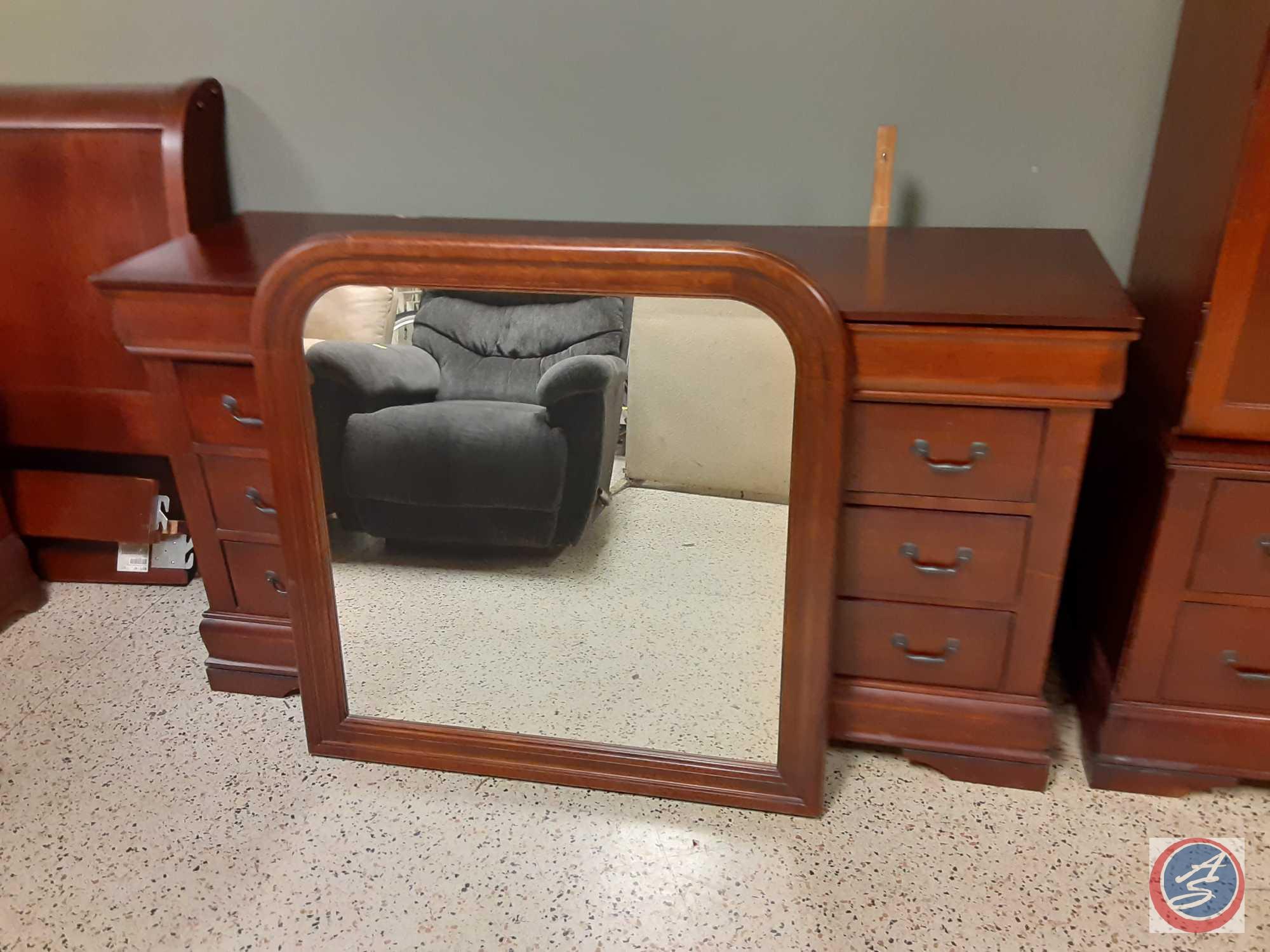 {{4X$BID}} Dresser...68" x 20" x 36"/ Mirror 39" x 39", Armoire/Entertainment Center 42 1/2" x 21" x