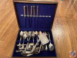 W.M. Rogers and Sons Silver Flatware Set in Wood Box {{MISSING TWO BUTTER KNIVES}}