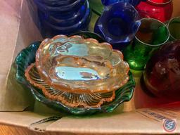 Assorted Pitchers Including Milk Glass Hobnail Style, Blue Glass Pitchers and Vases, Red Glass Vases