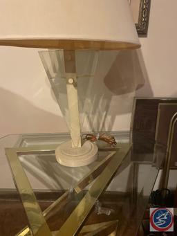 Art Deco End Table Measuring 34 1/2'' X 30'' X 21'', (2) Vintage Dumbbells and Cement Ball