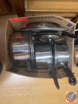 Assorted Stainless Steel Pots and Pans, Lids, Tea Kettle and More