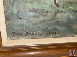 Framed Painting Signed Milda Debels 1973 Measuring 36'' X 29'' and Framed Print Signed CM Russell
