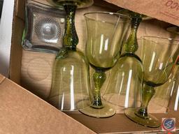 (11) Green Transparent Curved Wine Glasses