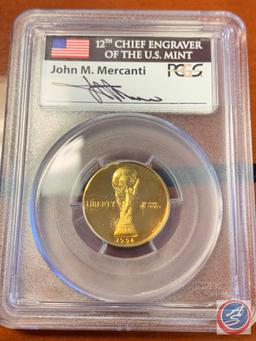 1994-W PR69DCAM WORLD CUP $5 12TH CHIEF ENGRAVER OF THE US MINT JOHN M. MERCANTI