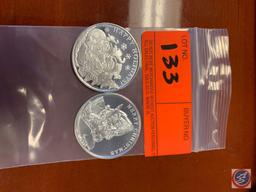 (2) SILVER HOLIDAY ROUNDS, 1 TROY OUNCE EACH, .999 FINE SILVER