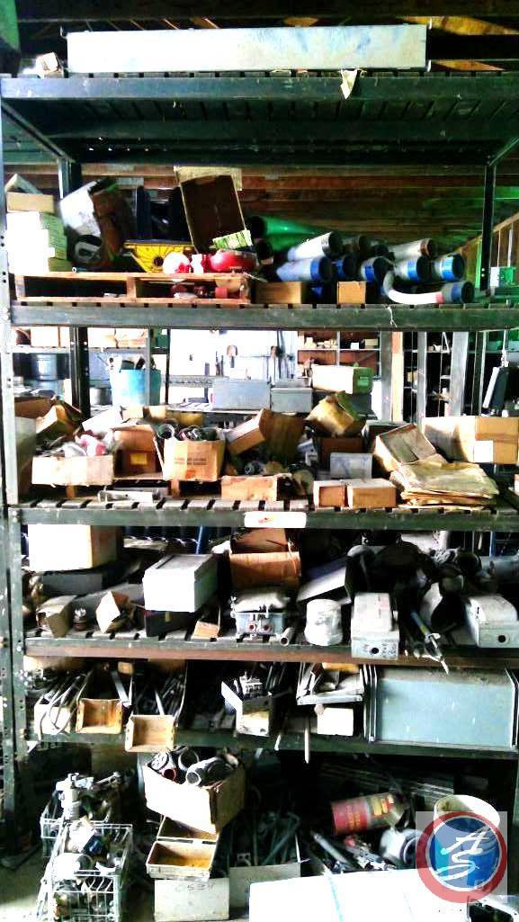 (1) 8x16 shelving unit All One Money, assorted, fire alarms, connectors, electrical boxes, meters,