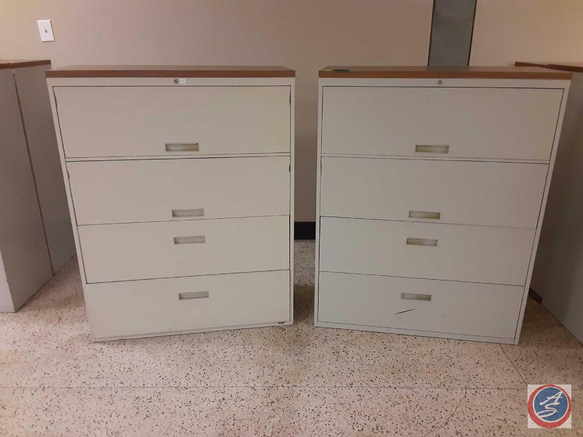 {{2X$BID}} Lateral File Cabinet / Wood Top (no key) - (4) Drawer with 2 roll-out shelves - 42" x 18"