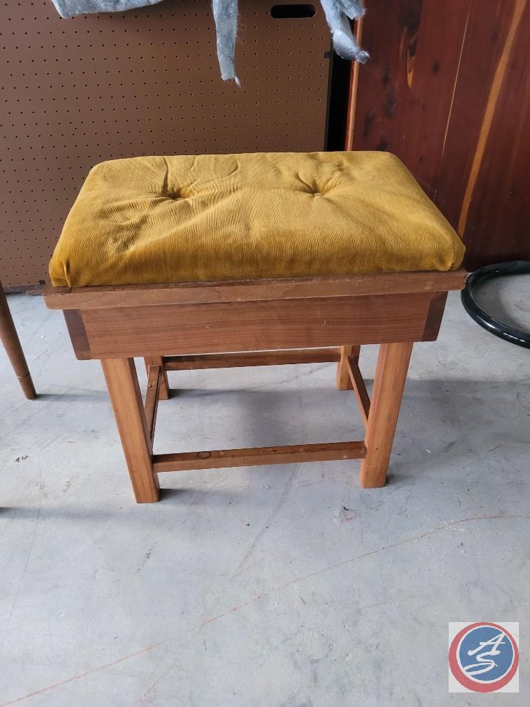 Piano Bench, Brass colored Lamp and a stool with Gold lid