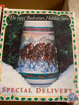 (3) bud steins; 1993 special delivery holiday stein, 1998 holiday stein, Holiday 2007.