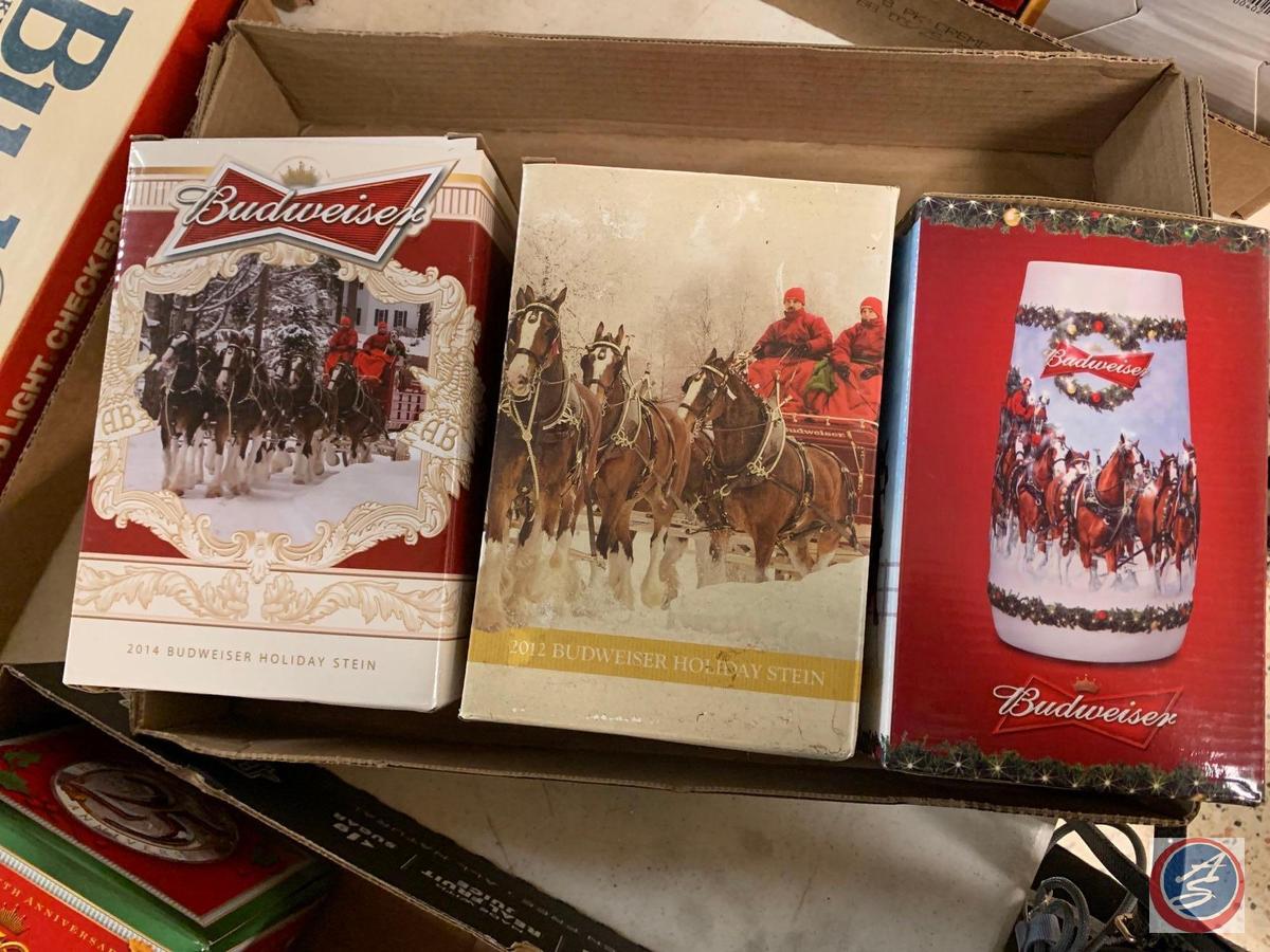 (3) Bud stein; 2009 Clydesdale Holiday stein, 2012 Bud Stein,2014 Holiday Lane.