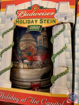 (3) Bud Steins;(2) 2001 Holiday at the Captiol, (1) 25th anniversary stein.