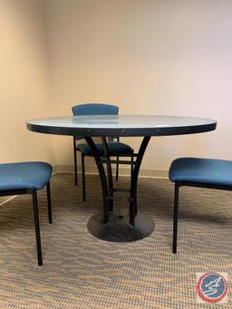 46" round industrial looking table with aluminiun top & cast iron pestal