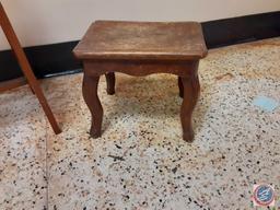 (1) Wood Bench 20" x 11" x 20", Wood Foot Stool 14" x 9 1/2" x 12"