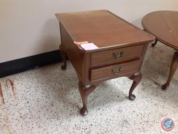 (1) Queen Anne Style End Table 20" x 27" x 22 1/2", (1) Oval Coffee Table 48" x 34" x 18"