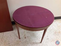 Wood Round Table 42" x 30" w/ 2-Leaves and Felt Cover