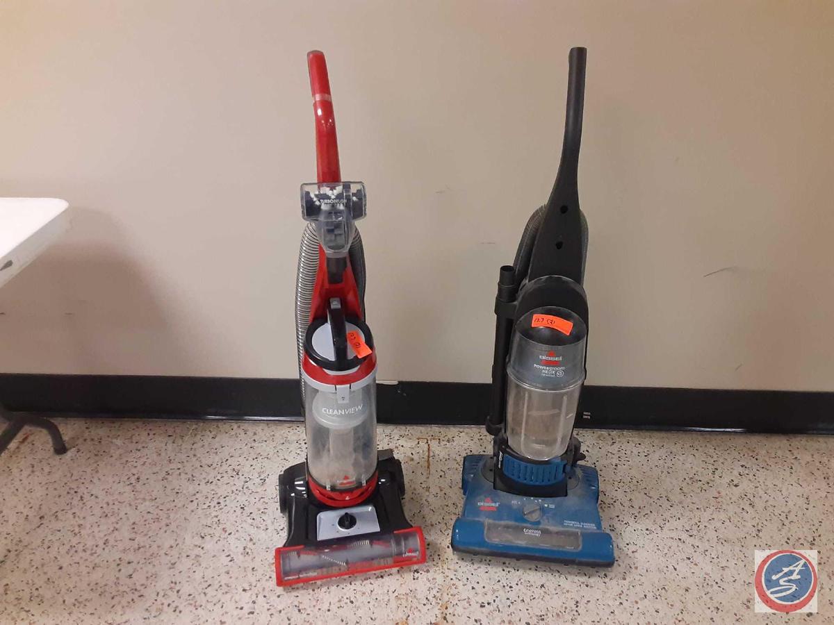 (1) Bissell Cleanview Vacuum, (1) Bissell Powergroom Vacuum w/Helix Rewind