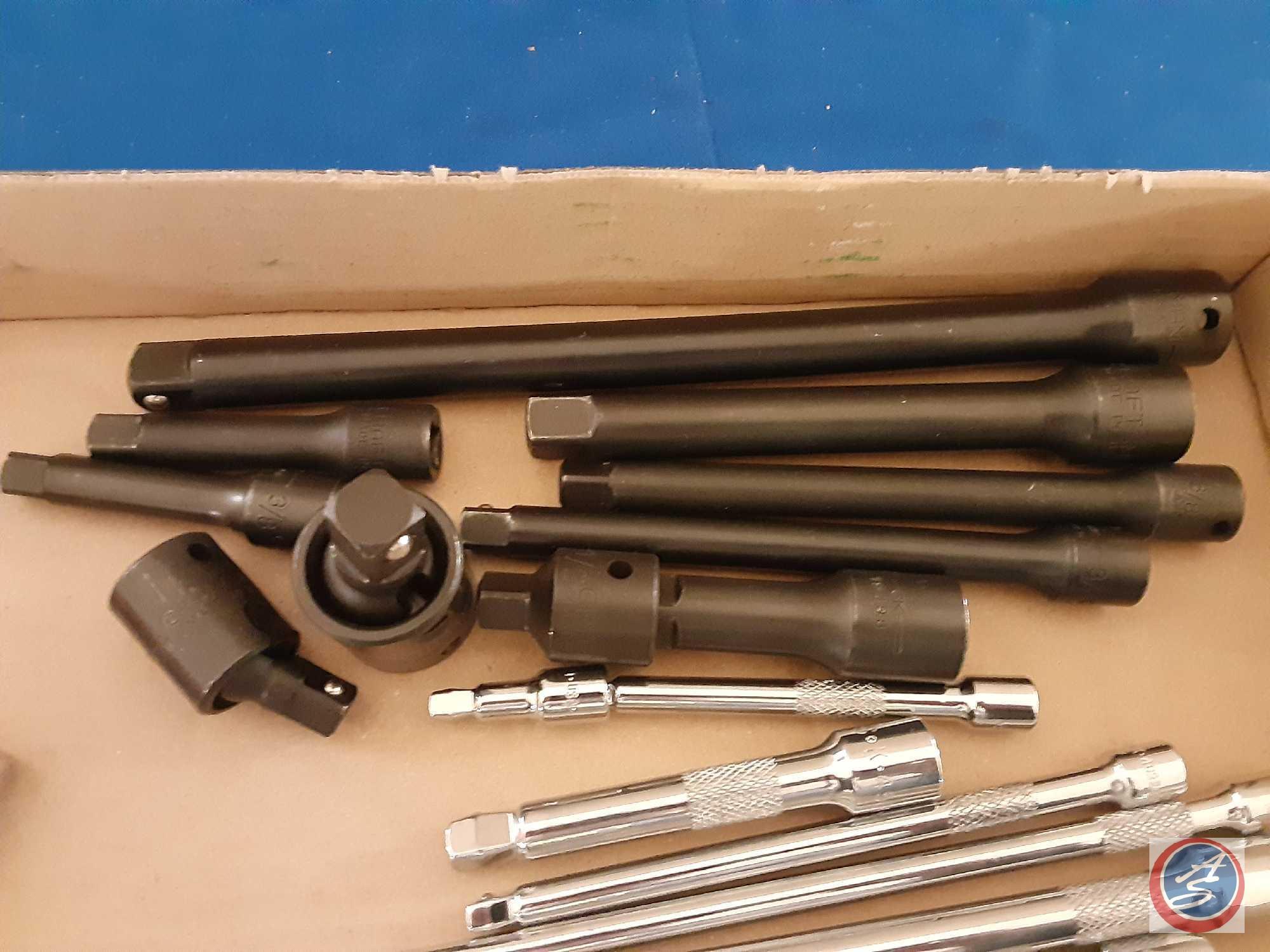 (1) Flat assorted socket extensions; Craftsman and others unkown.