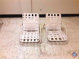 (2) Outdoor Aluminum Frame Plastic Webbing Chairs 19" L * 22 1/2" W * 23" H