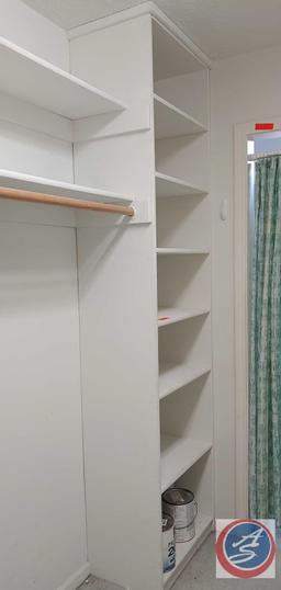 Closet shelves 2 measuring 119 inches long with closet poles, 2 shelves measuring 94" long. (All