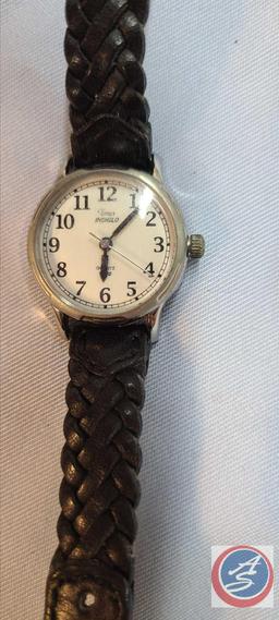 (3) Relic tachymeter...gold and silver tone men"s watch, Timex Indiglo...quartz black woven ladies