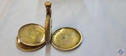 (2) Waltham gold tone pocket watch w/o glass cover, Standard U.S.A gold tone pocket watch w/o glass