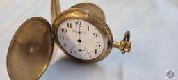 (2) Waltham gold tone pocket watch w/o glass cover, Standard U.S.A gold tone pocket watch w/o glass