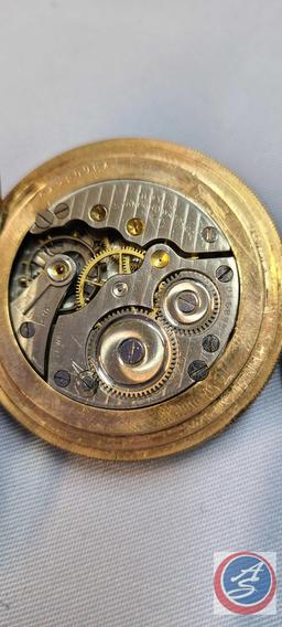 (2) Waltham gold tone pocket watch w/o glass cover, Standard U.S.A gold tone pocket watch w/o glass
