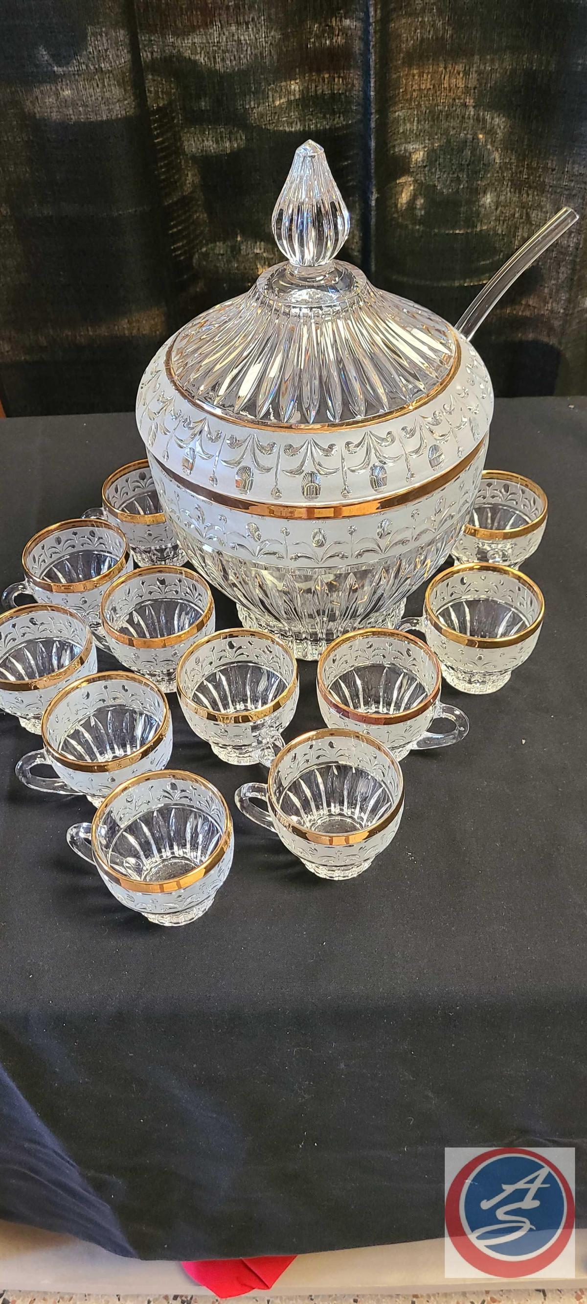 Vintage, Glass Lead Crystal Punch Bowl Set