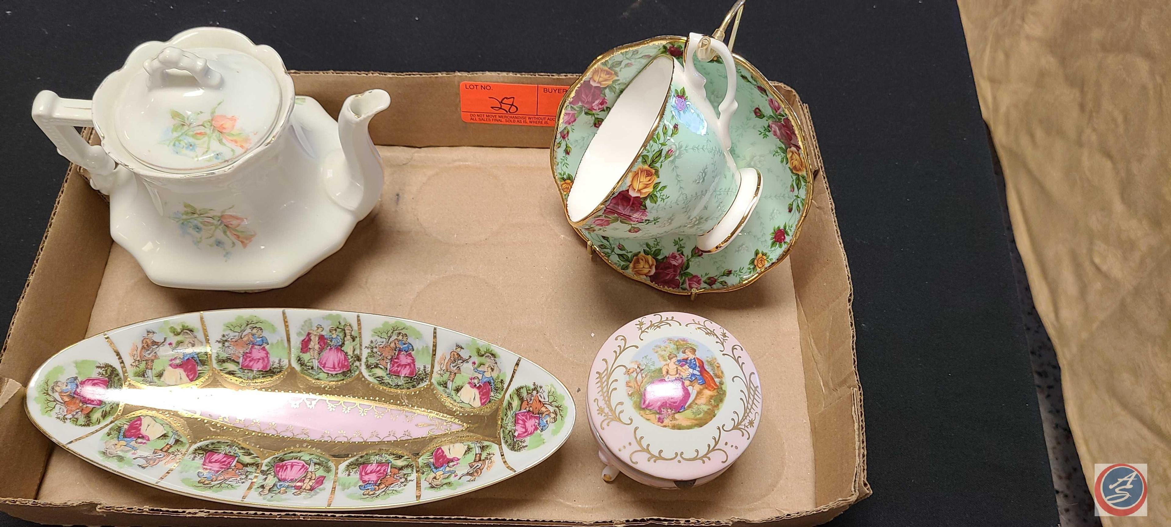 (1) Flat of assorted Items: (1) Old Country Roses Peppermint Damask royal Albert Bone China Tea Cup