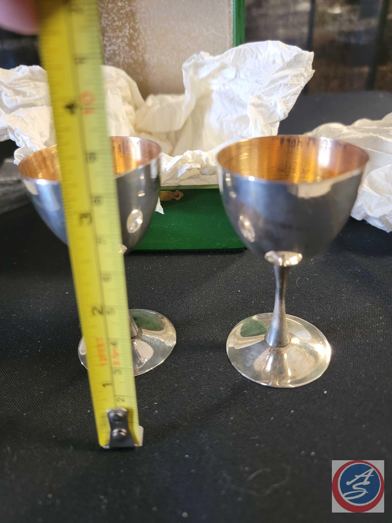 (1) Flat of Assorted Silver Items, Royal Limited Serving Spatula, Sliver Wine Goblets, Mini...Salt a