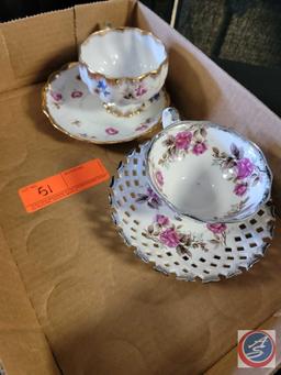 (1) Vintage Roses Lusterware Lattice Lace Footed Tea Cup and Saucer.... (1) Vintage Tea cup and