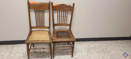 {{2X$BID}} (2) High back Wood Dining room Chair with Cane Seats