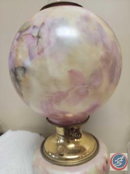 (1) Antique Oil Lamp Hand Painted.