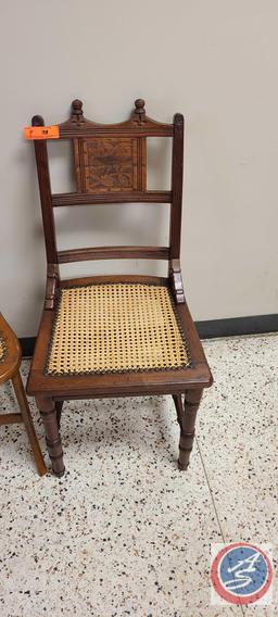 {{2X$BID}} (2)... Wood Dining room Chair with Cane Seats
