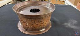 (1) Copper Tray , (2) Antique Copper Colander, (1) Sold Copper Authentic Stoneware Warmer by