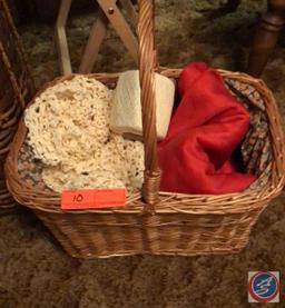 TV Tray , Basket full of Knitting, Straw basket with peacock flowers, Basket full on knitting.