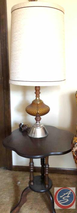 (2) Gold Glass Lamps & Wood end tables.