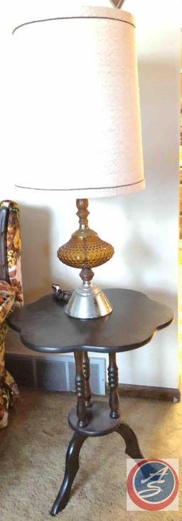 (2) Gold Glass Lamps & Wood end tables.