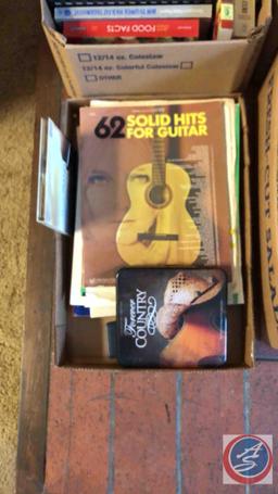(7) Flats of assorted book, Guitar Music, assorted items, cd's picture and creamer, cup and saucer,