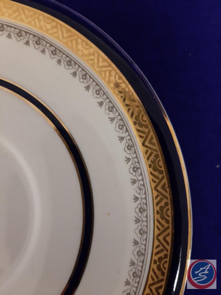Royal Crown Myotts dinnerware cobalt blue & gold trim, 30 pieces (Mark: Royal Crown Myotts,