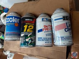 (NO SHIPPING) (1) Box of assorted Items to name a few; Dap Sealant, Liquid Nail, Cooler Refrigerant,