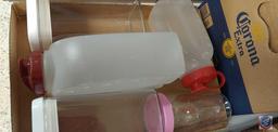 (1) Box of Plastic Jugs, Canisters, Plastic Cup, (1) Box Containing Plastic Decorative Pitcher,