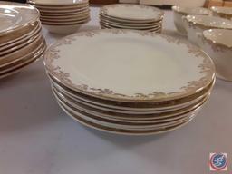 (1) Box of Semi Vitreous Dishes made in USA , Dinner Plates, Salad Plates, Saucers, Bowls, Cups,