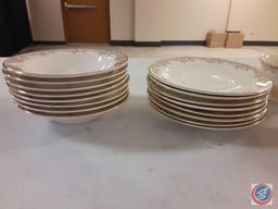 (1) Box of Semi Vitreous Dishes made in USA , Dinner Plates, Salad Plates, Saucers, Bowls, Cups,